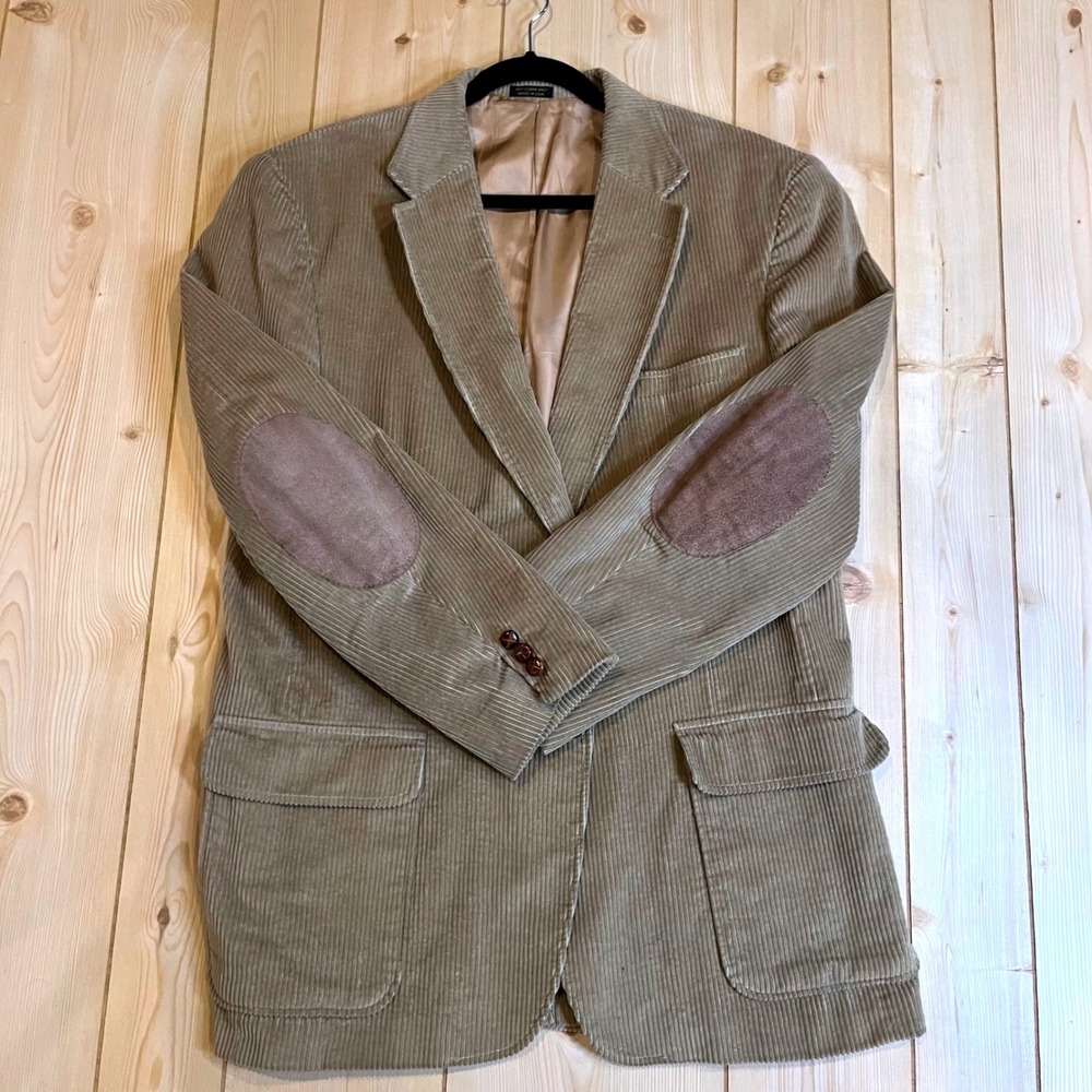 Orvis Mens Corduroy Blazer Tan Elbow Patches Academic Professor USA Vintage L